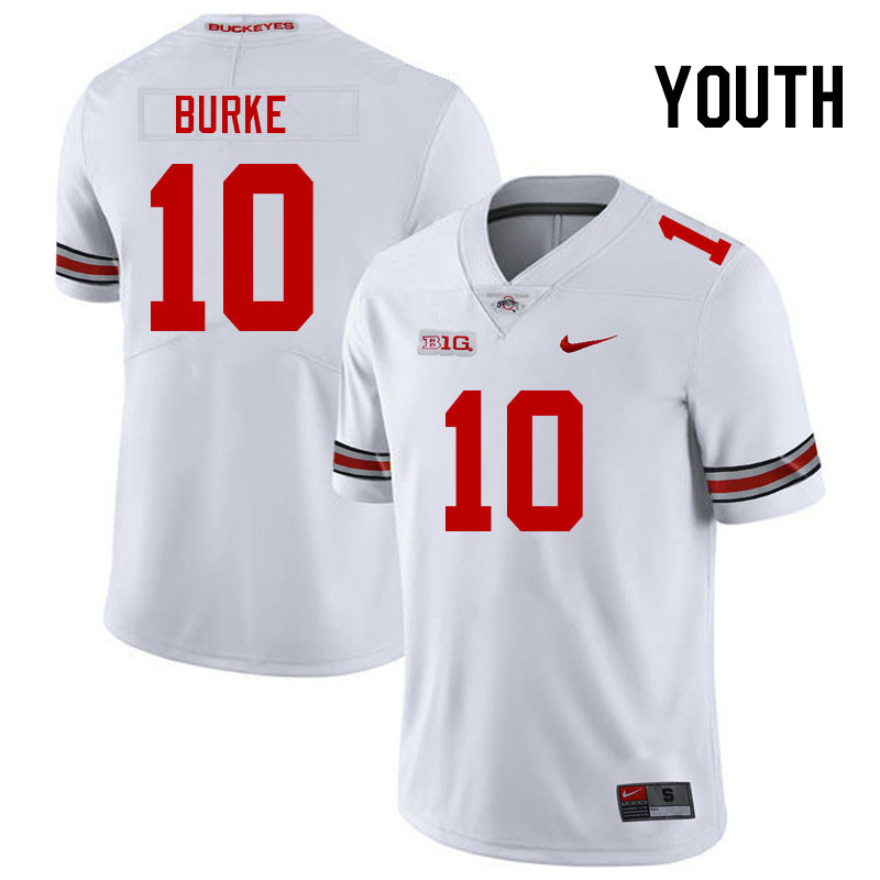 Youth #10 Denzel Burke Ohio State Buckeyes College Football Jerseys Stitched-White